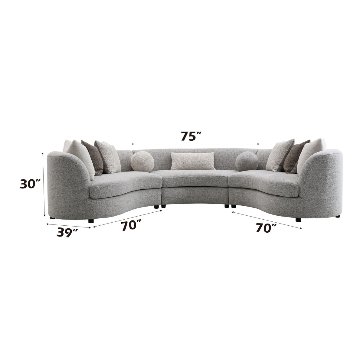 Ivria gray boucle sectional sofa with full foam cushions and wood legs