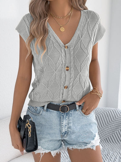 Cable knit button-down cardigan, styled photo (5)