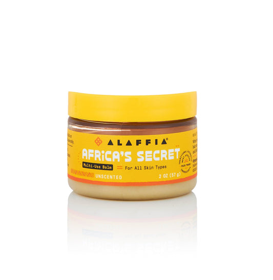 Jar of Alaffia Africa's Secret multi-use balm on a white background