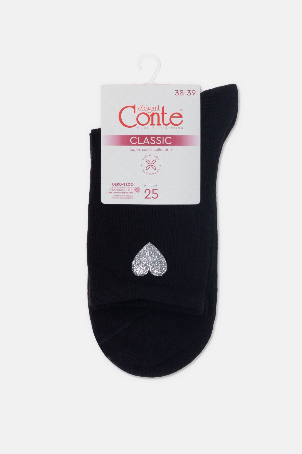Conte Classic 427 cotton socks with shimmering heart pattern, additional detail (4)