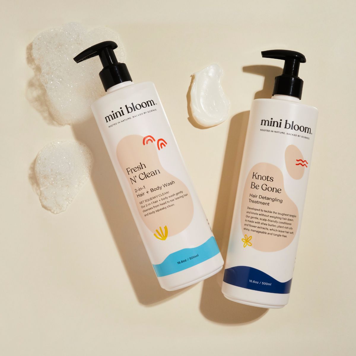 mini bloom Bath Time Duo wash and detangler set, product photo