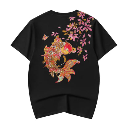 Gold Coin Koi Embroidered Tee, product photo