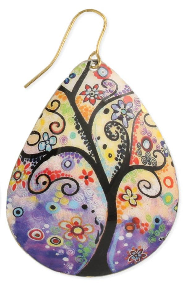 Whimsical Tree of Life Teardrop Earrings, product photo
