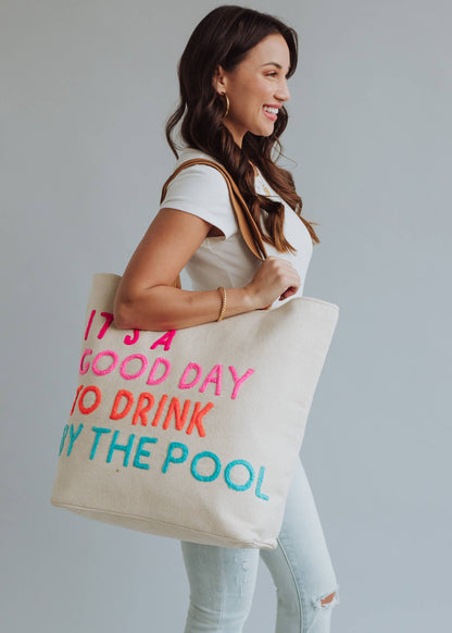 Poolside Bliss Printed Cotton Tote in Cream, additional product photo