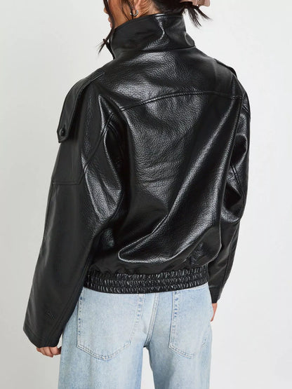 Faux Leather Moto Jacket with Asymmetrical Zip