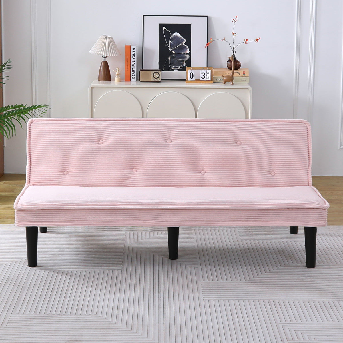 Convertible Corduroy Sofa Bed with Solid Wood Frame, alternate view (2)