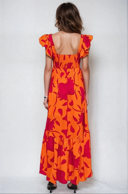 Fitkitty Culture Vibrant Fire floral high-low maxi dress, alternate view 3