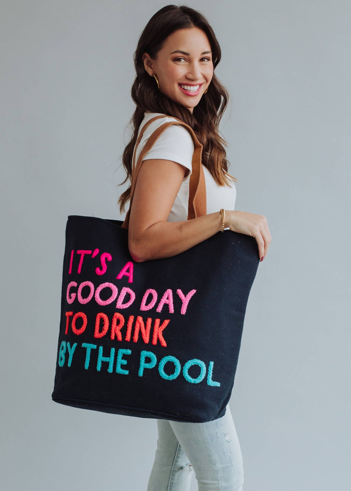 Poolside Bliss Woven Cotton Tote in Navy, further view