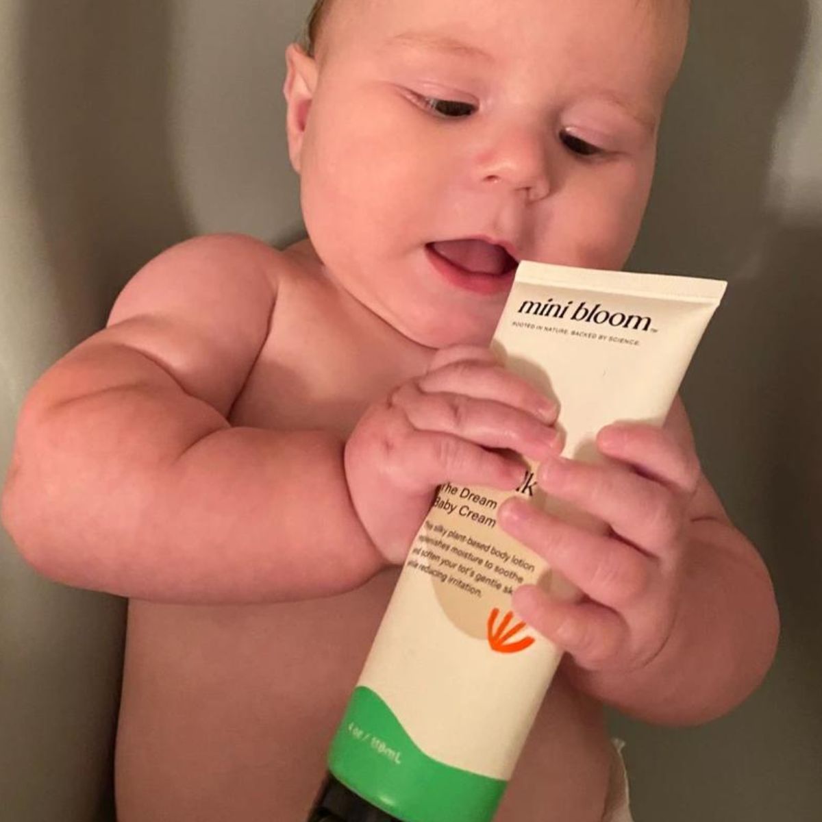 mini bloom Silk Milk kids body lotion, styled photo
