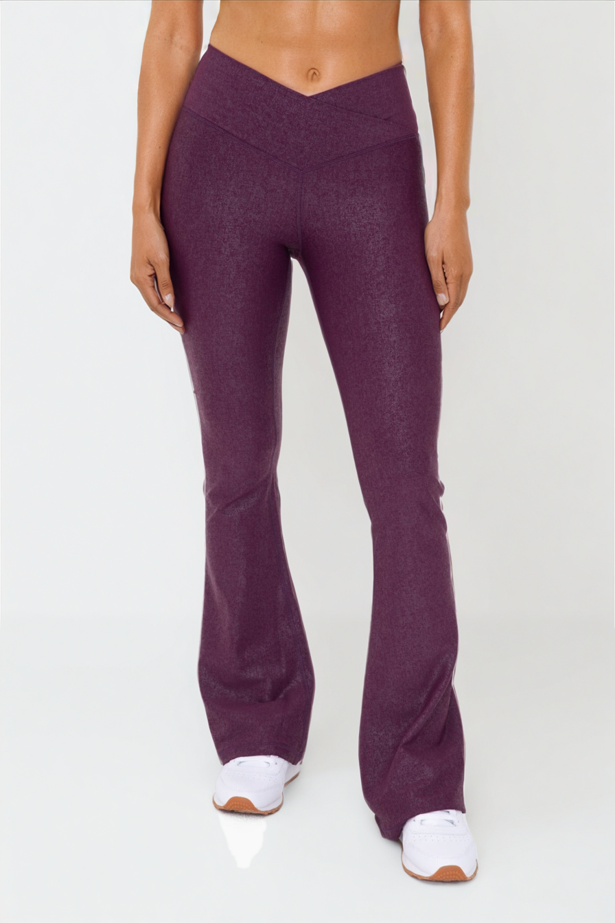 Fitkitty Culture Luxe Edge leather-look crossover flare leggings, front view