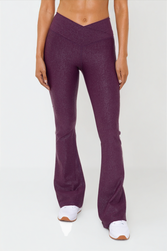 Fitkitty Culture Luxe Edge leather-look crossover flare leggings, front view