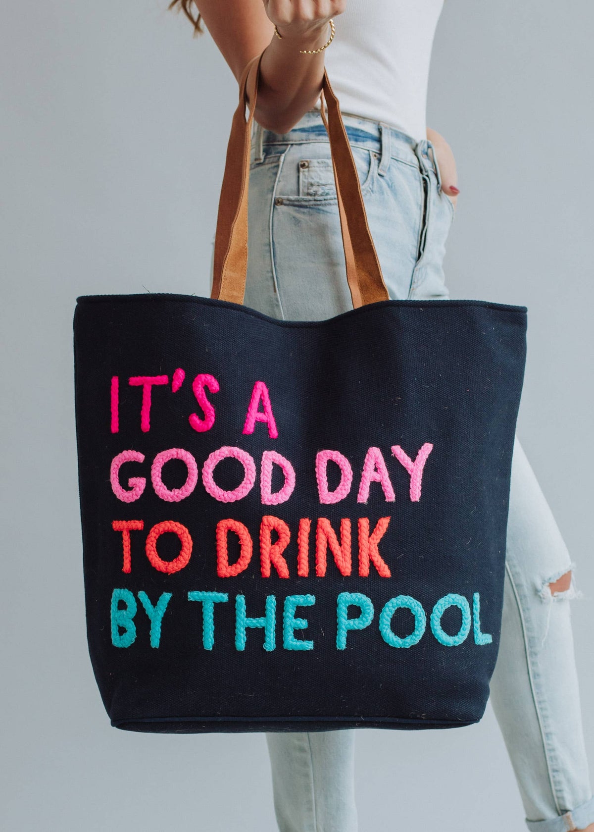 Poolside Bliss Woven Cotton Tote in Navy, product photo