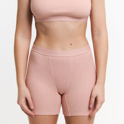 Botanical Dye Boxer in Peach, styled photo on a white background