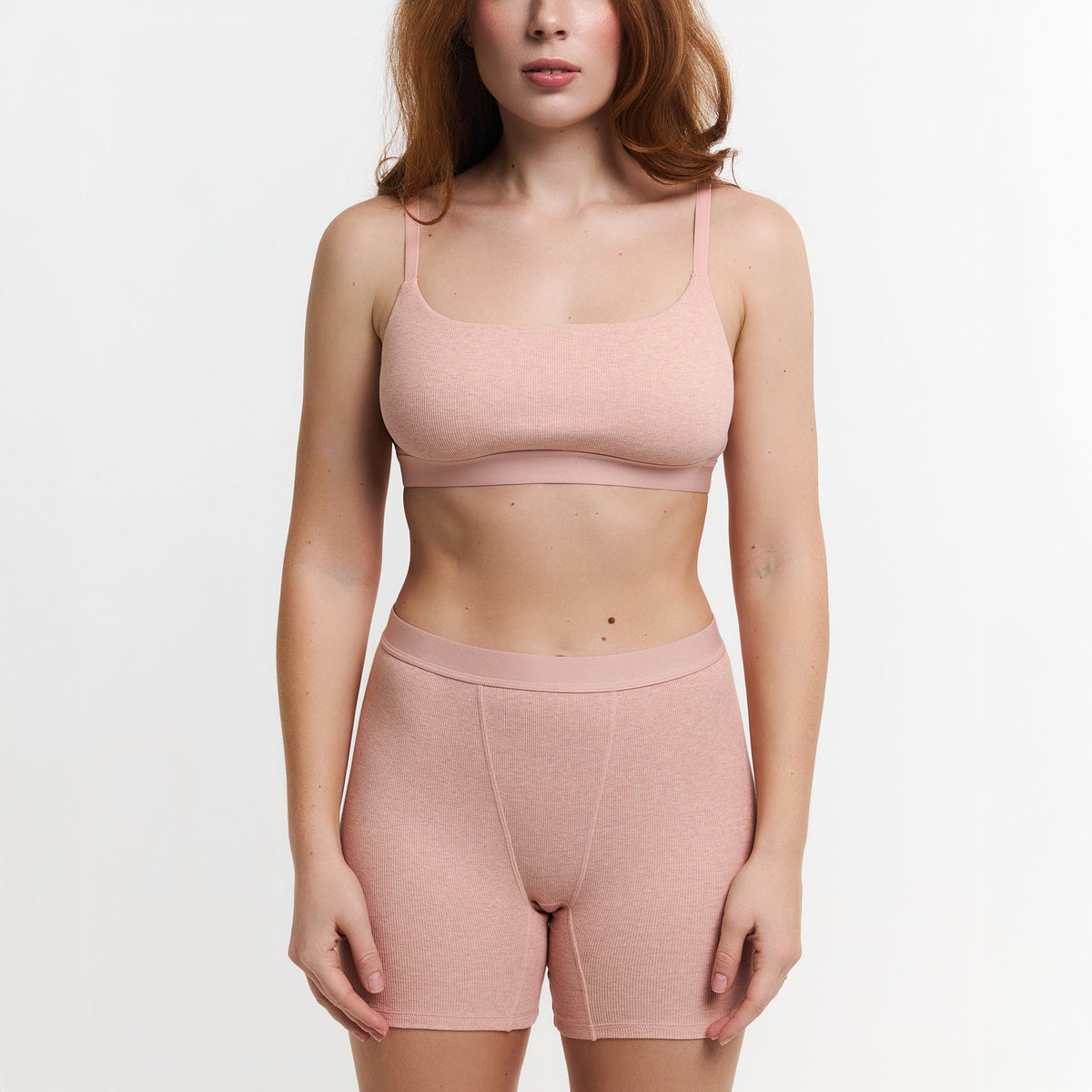 Botanical Dye Boxer in Peach, front view on a white background