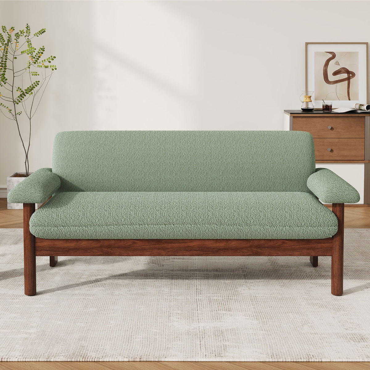 Berber Fleece Loveseat Sofa with Armrest Pillows, additional detail (2)