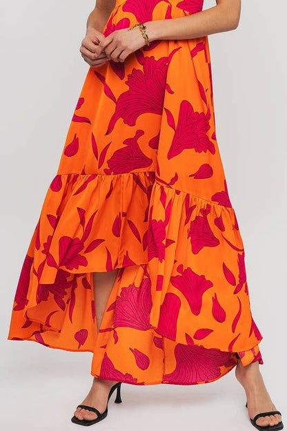 Fitkitty Culture Vibrant Fire floral high-low maxi dress, alternate view 4