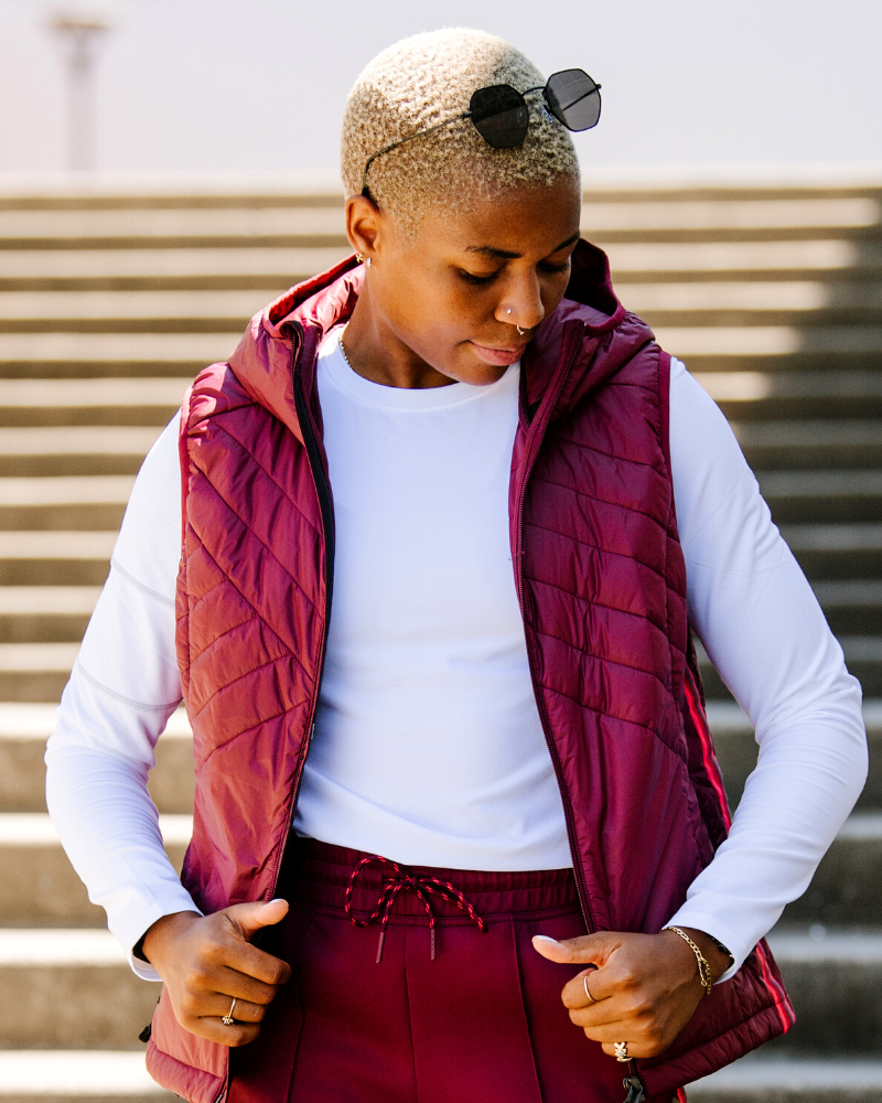 Powerstripe Eco-Friendly Down Hooded Vest, alternate view