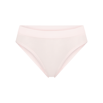 Organic Cotton Mid-Rise Brief in Pink, front view on a white background