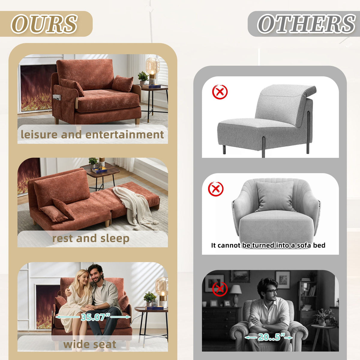 Convertible sleeper sofa bed, seat cushion detail (view 40)