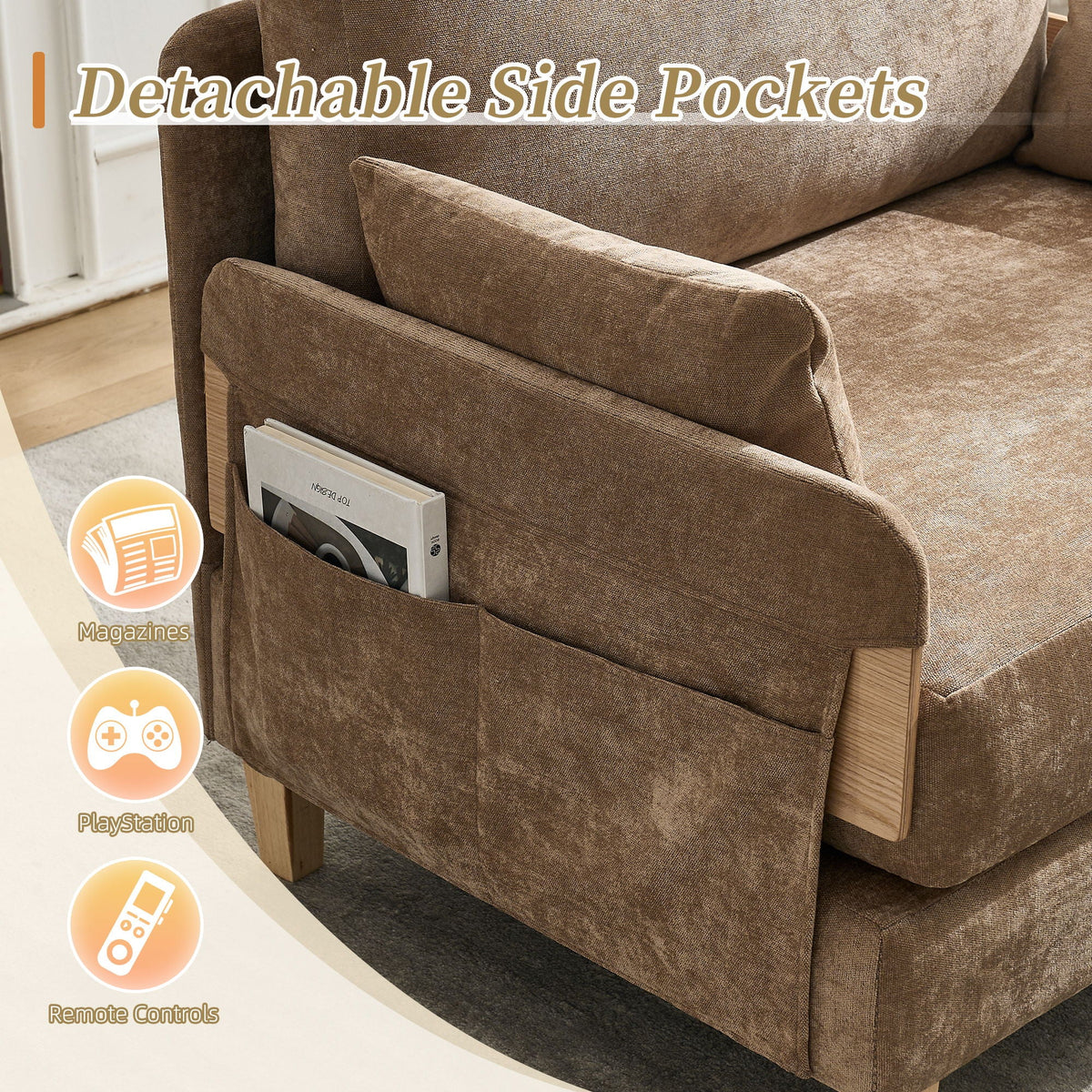 Foldable convertible sofa bed with pillows arranged on the seat (view 43)