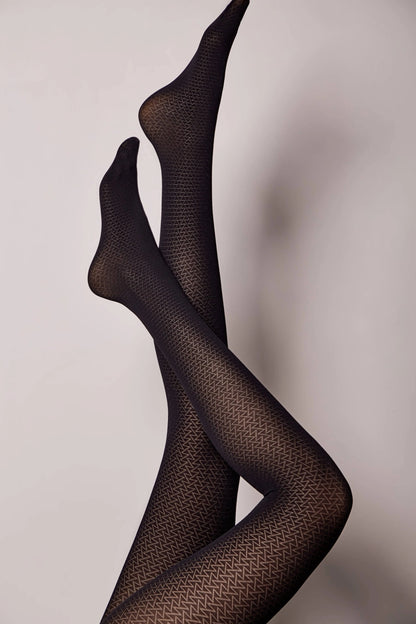 Conte Graphic Fantasy Tights — Geometric Pattern in Nero Black, additional detail