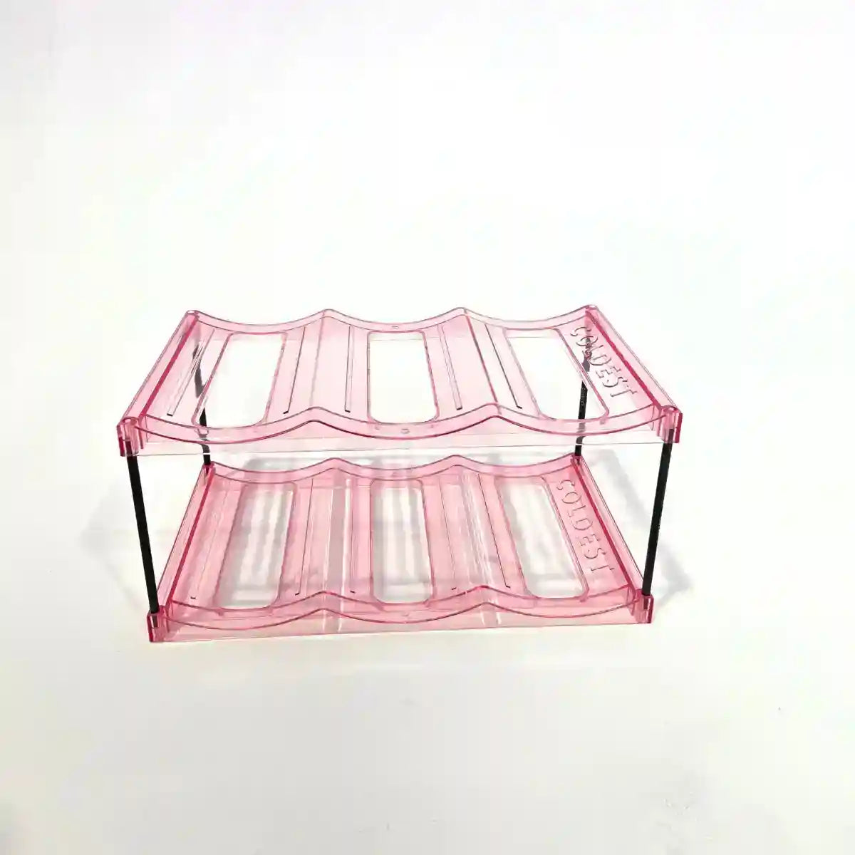Pink transparent plastic tray on a white background