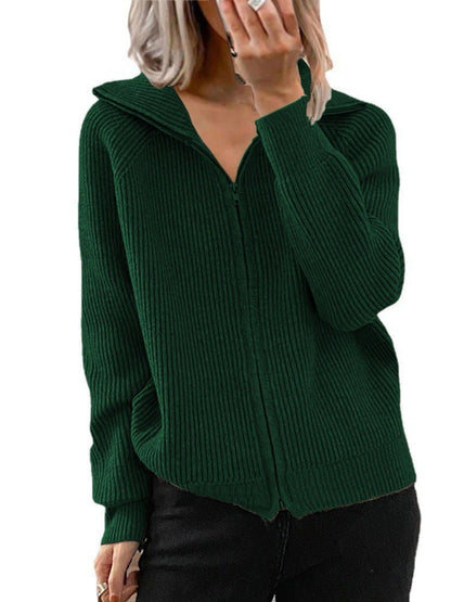 Ribbed Knit Zip-Up Outerwear, alternate view (3)