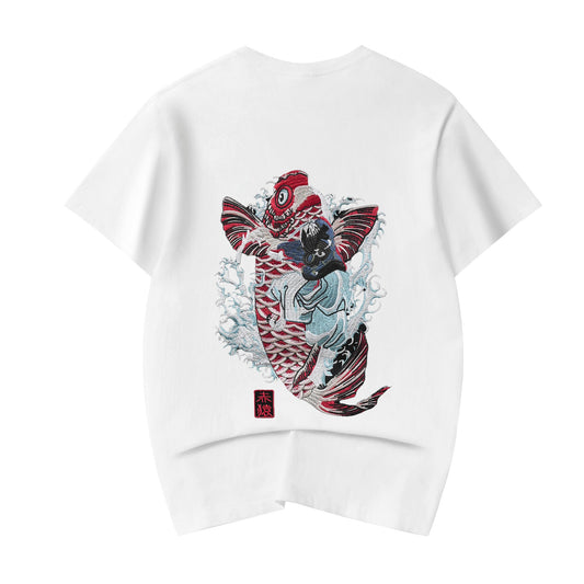 Red Koi Wave Rider Embroidered Tee, alternate view