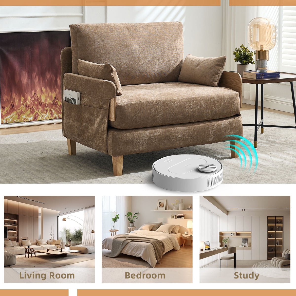 Convertible sofa bed with removable Velcro side pocket (view 50)