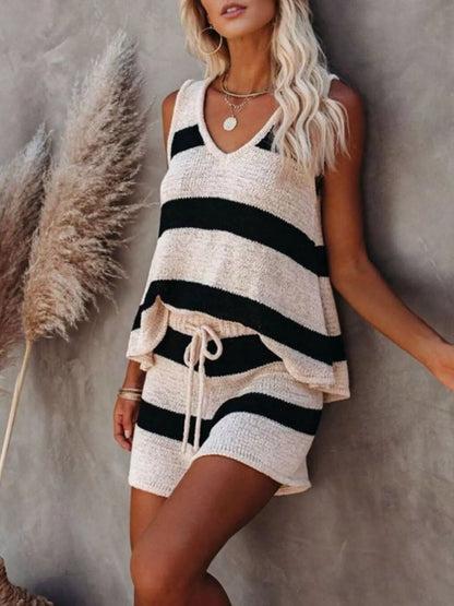 Striped Knit Tank and Shorts Set