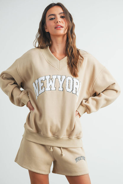 Fitkitty Culture New York V-neck sweatshirt in navy, product view 11