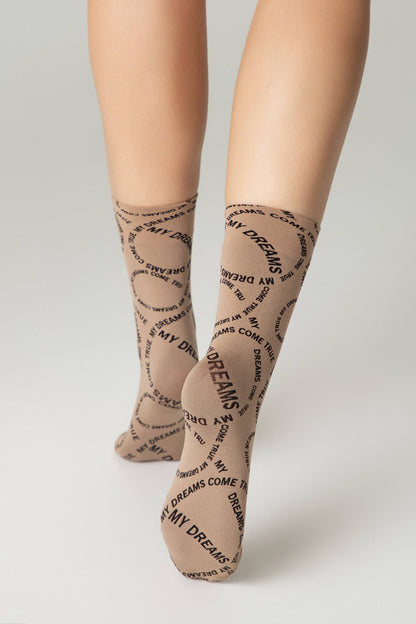 Conte Fantasy dense socks with knitted My dreams design, styled photo (4)