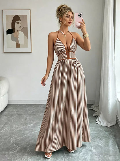 Striped Halter Neck Maxi Dress, alternate view (2)