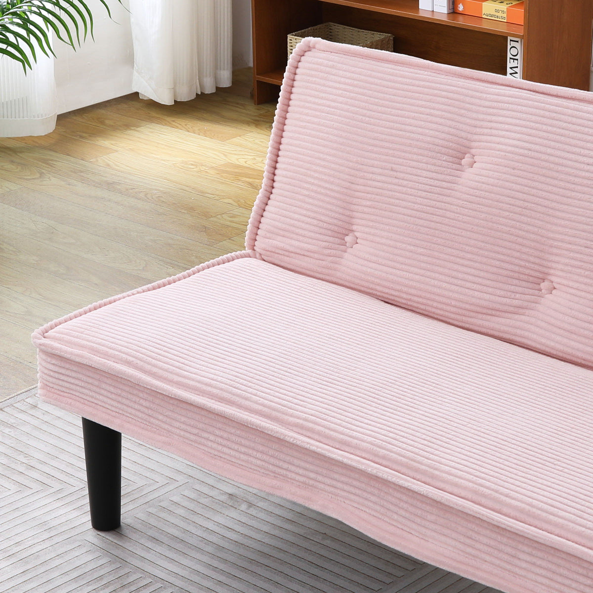 Convertible Corduroy Sofa Bed with Solid Wood Frame, styled photo (2)