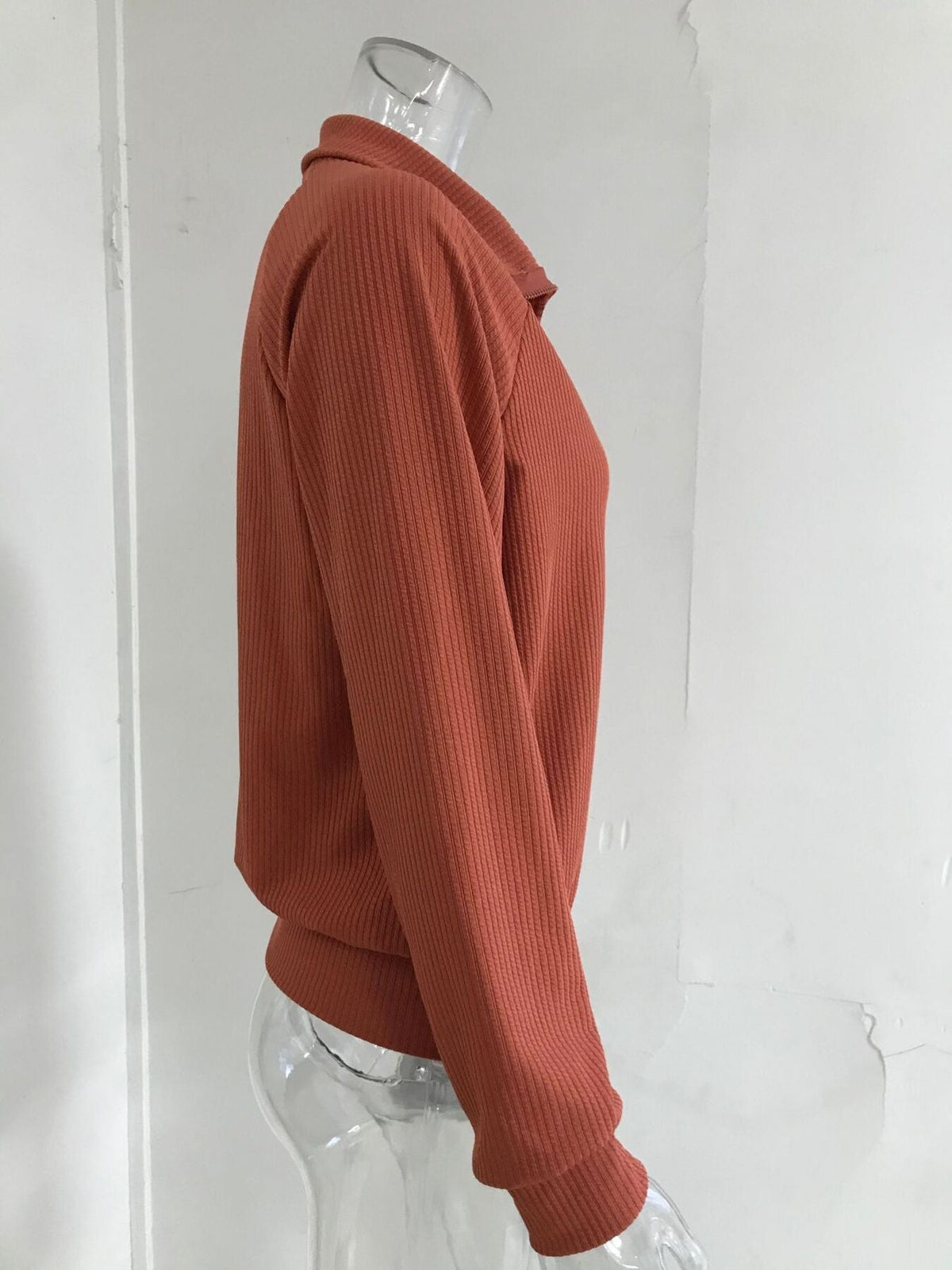 Ribbed Knit Zip-Up Outerwear, additional detail