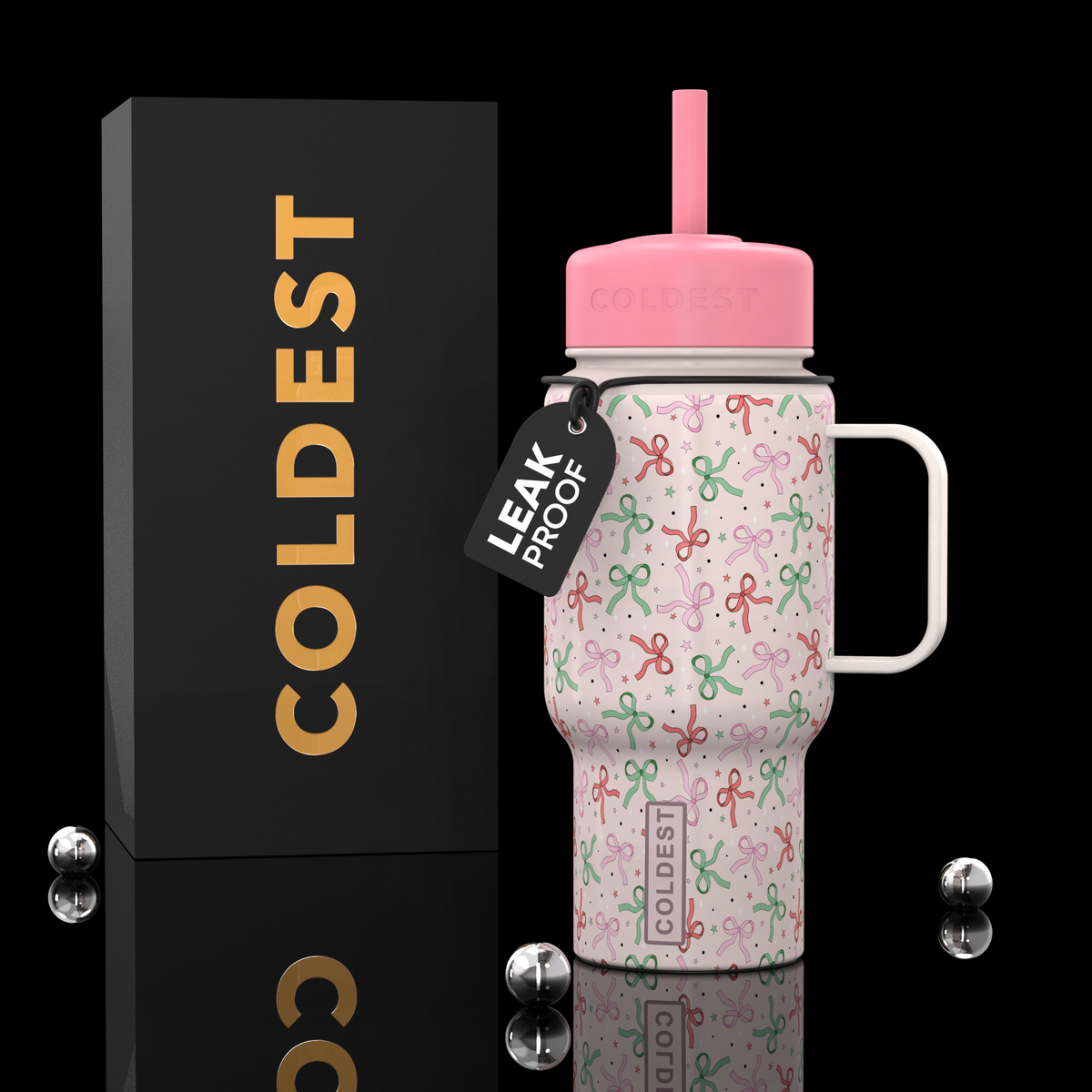 COLDEST 6.7oz Bottle in Pink Bows Ultra, main product photo