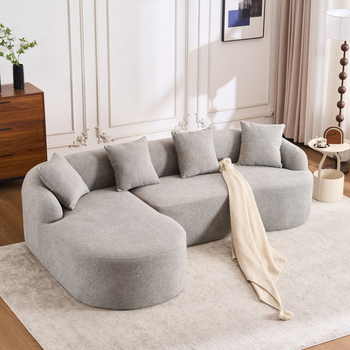 Chenille L-shaped sectional sofa with deep seats and full sponge cushions