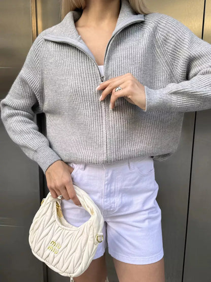 Zip-up ribbed knit cardigan, product photo (2)