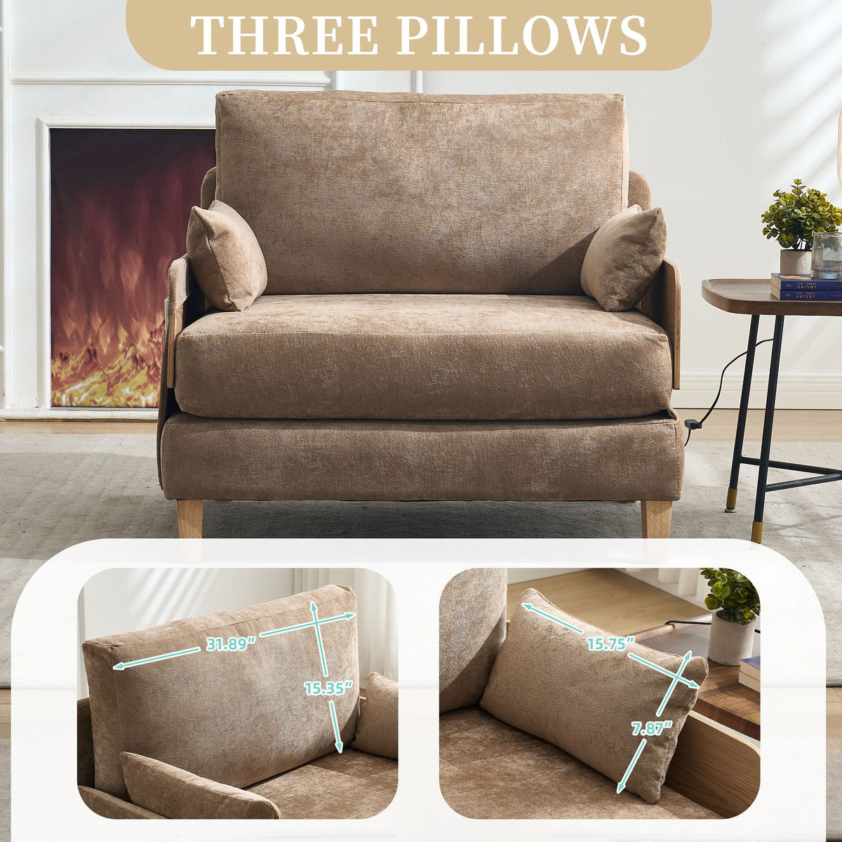Foldable convertible sofa bed with pillows arranged on the seat (view 65)