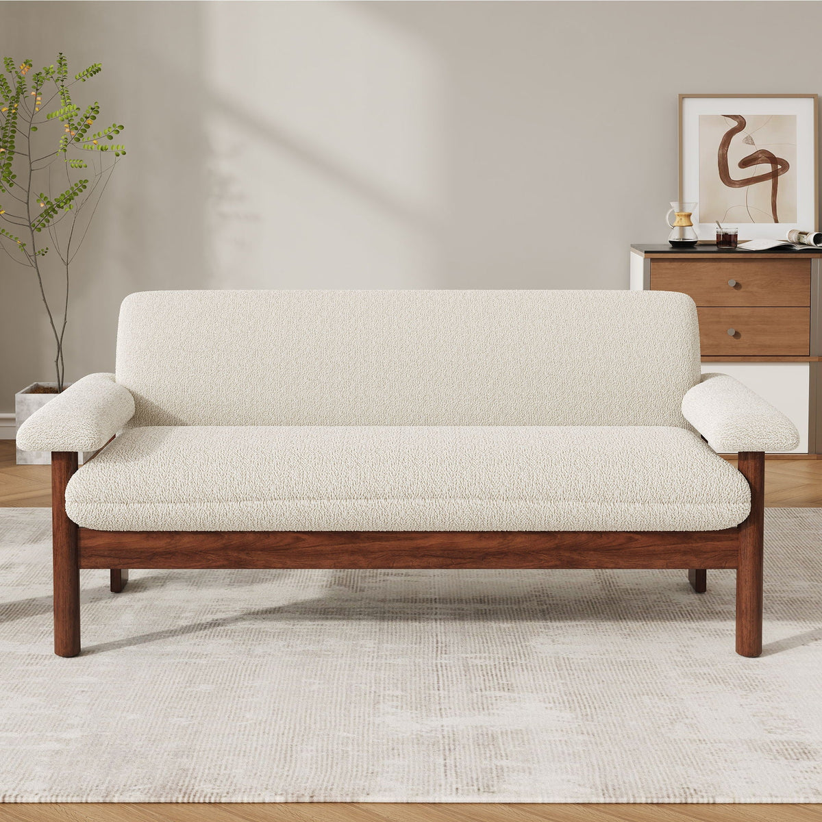 Berber Fleece Loveseat Sofa with Armrest Pillows, additional detail