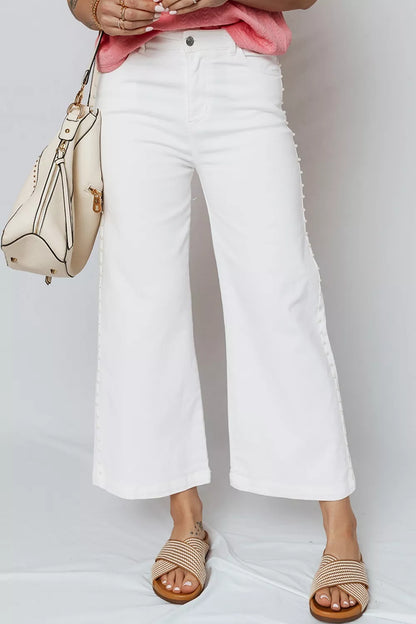 Pearl embellished side seam ankle-length shift jeans in White, product photo