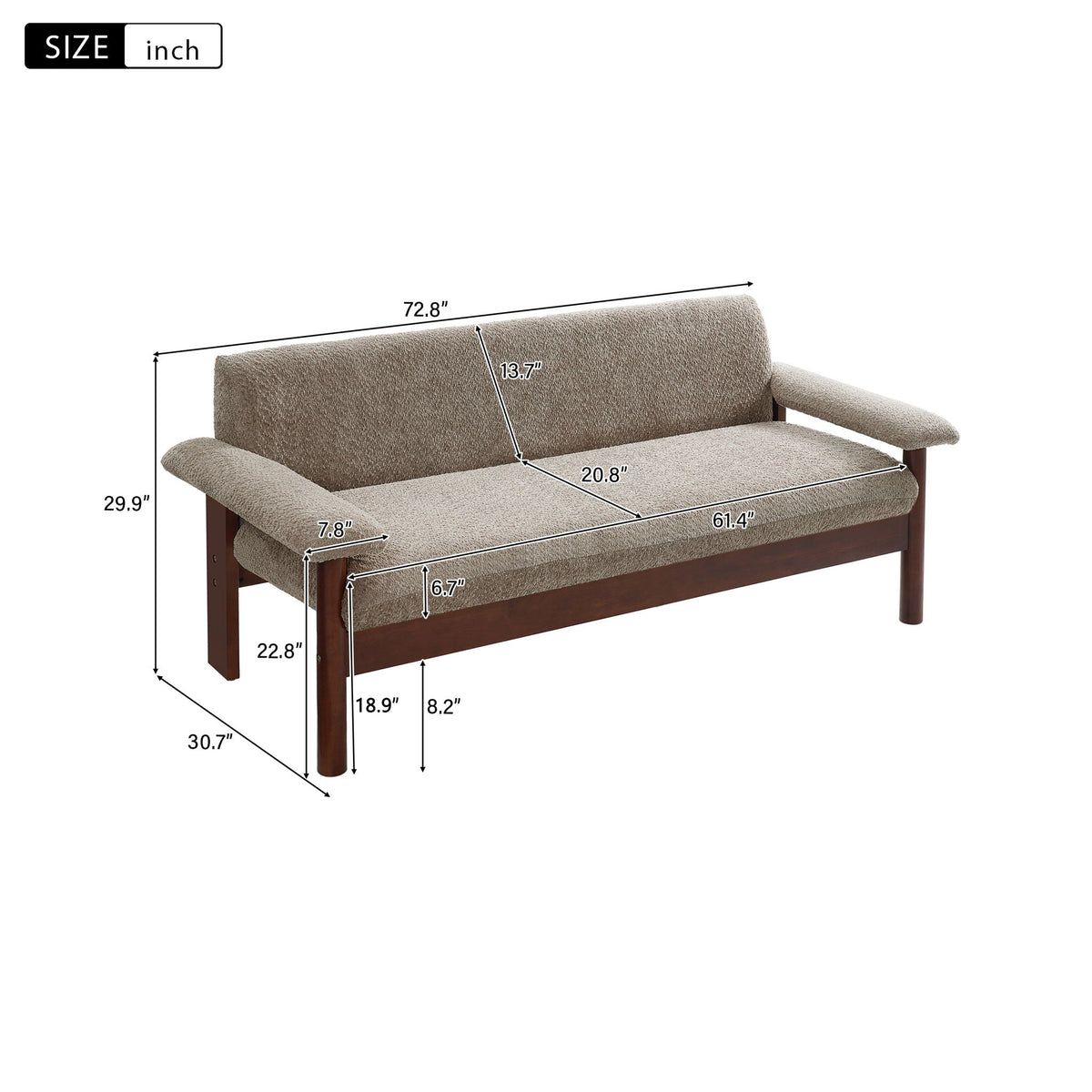 Berber Fleece Loveseat Sofa with Armrest Pillows, styled photo (2)