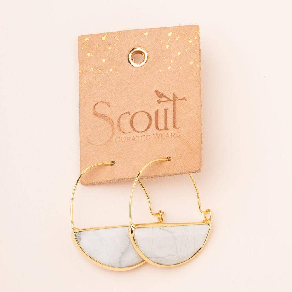 Gold hoop earrings with marble design on a 'Scout Curated Wears' card.