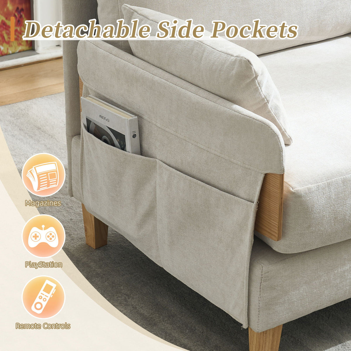Convertible sofa bed solid wood leg detail (view 78)