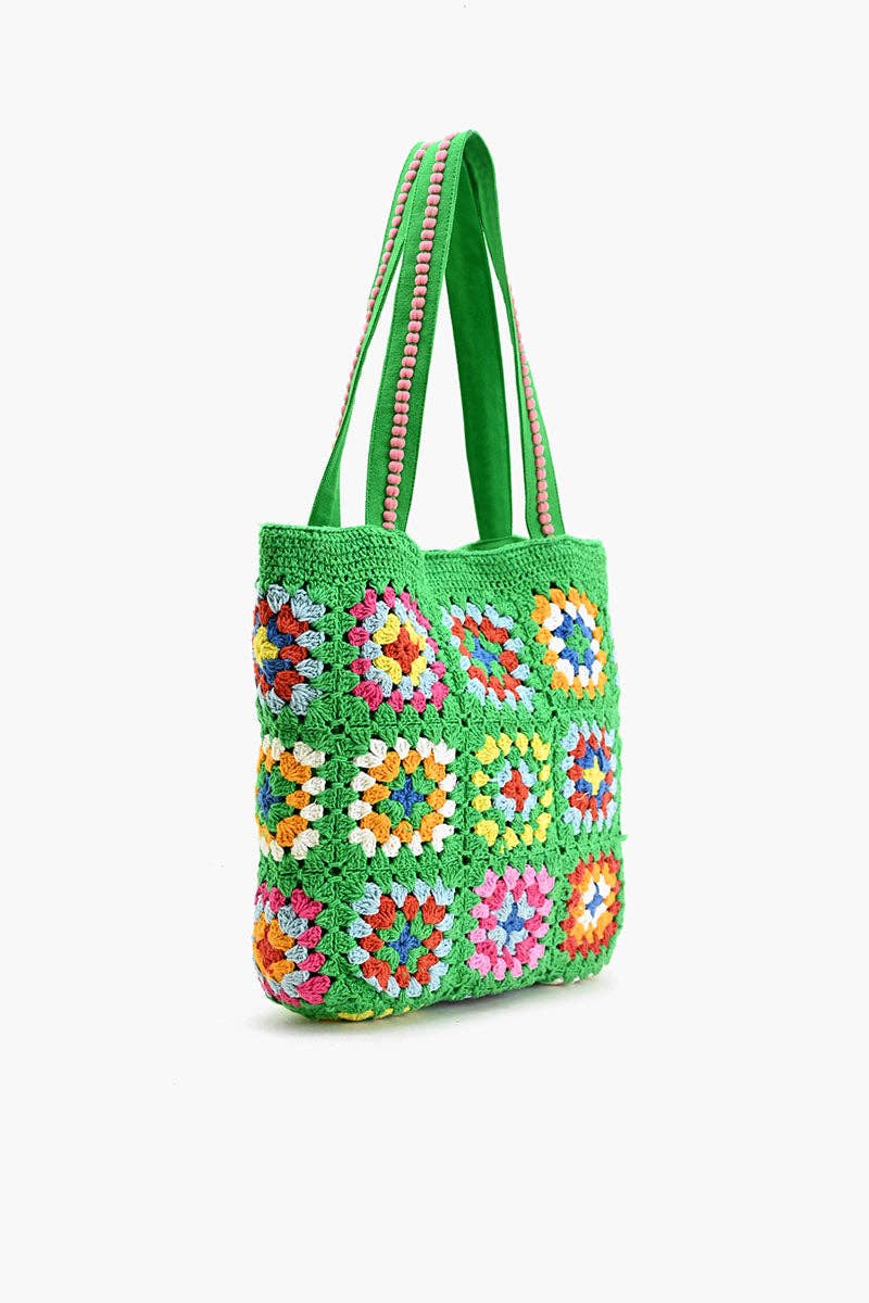 Rooted Radiance Crochet Tote in Green, styled photo