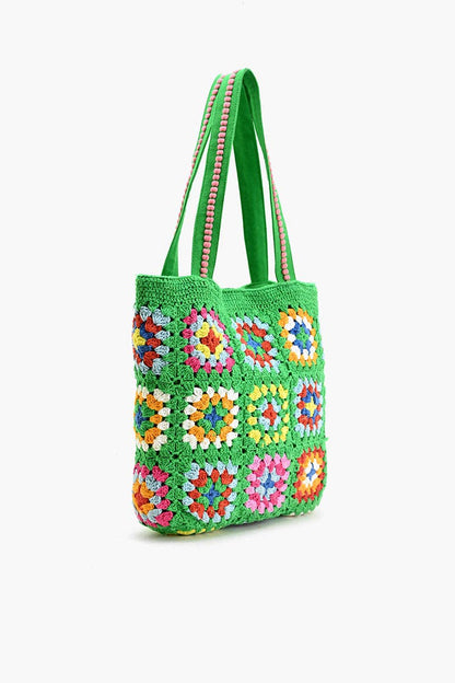 Rooted Radiance Crochet Tote in Green, styled photo
