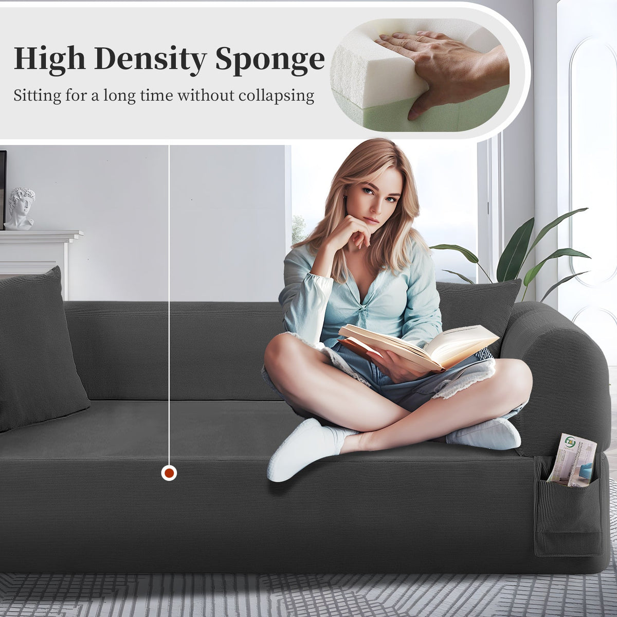 Spring Storage Sofa in Gray, styled photo