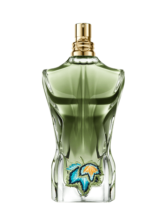 Perfume bottle with gold cap on a transparent background