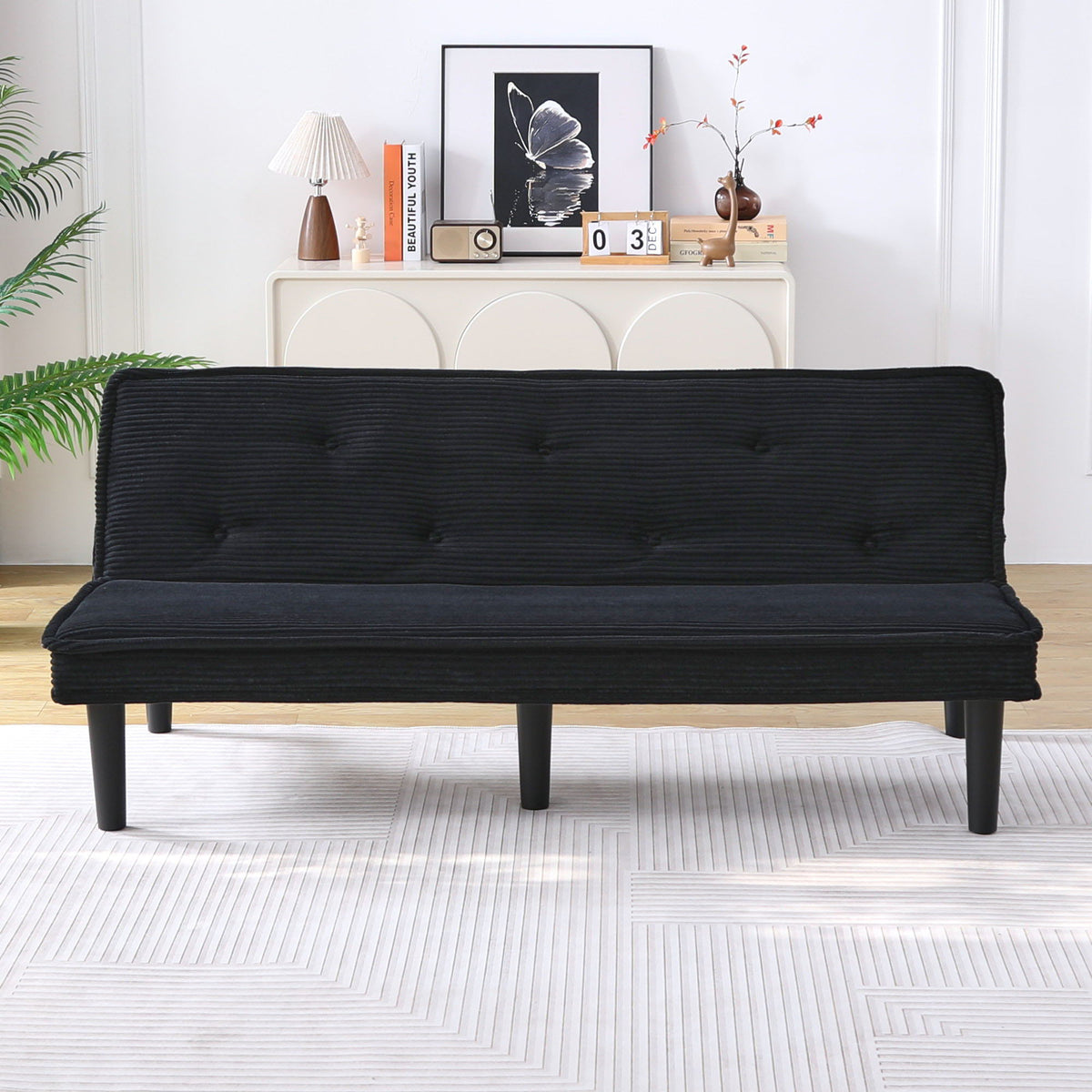 Convertible Corduroy Sofa Bed with Solid Wood Frame, product photo (3)
