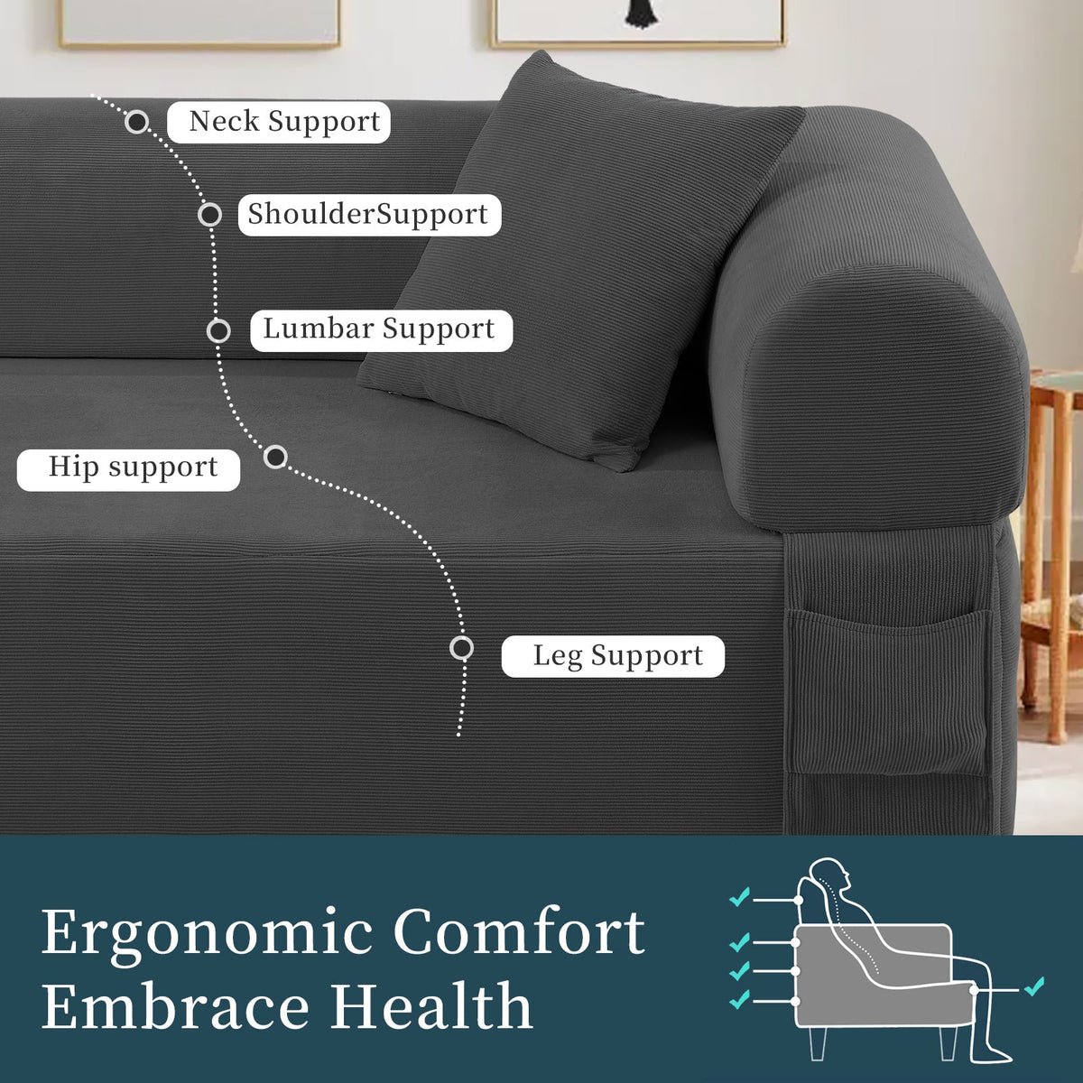 Spring Storage Sofa in Gray, additional detail (2)